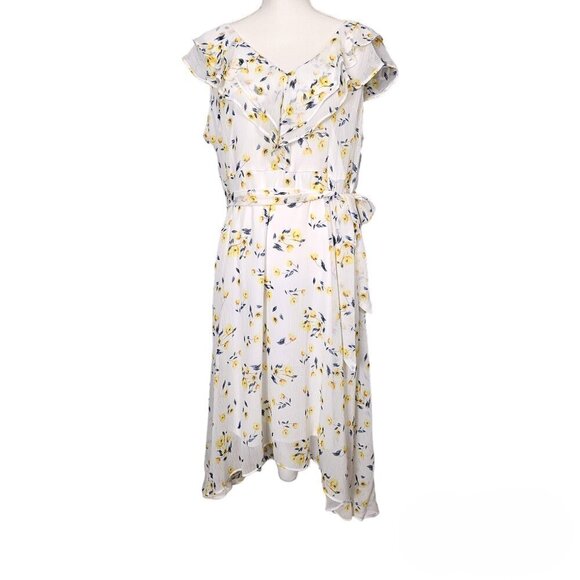 DKNY Ruffle Flutter Sleeve Floral Belted Hi-Lo Midi Dress New - Picture 2 of 14